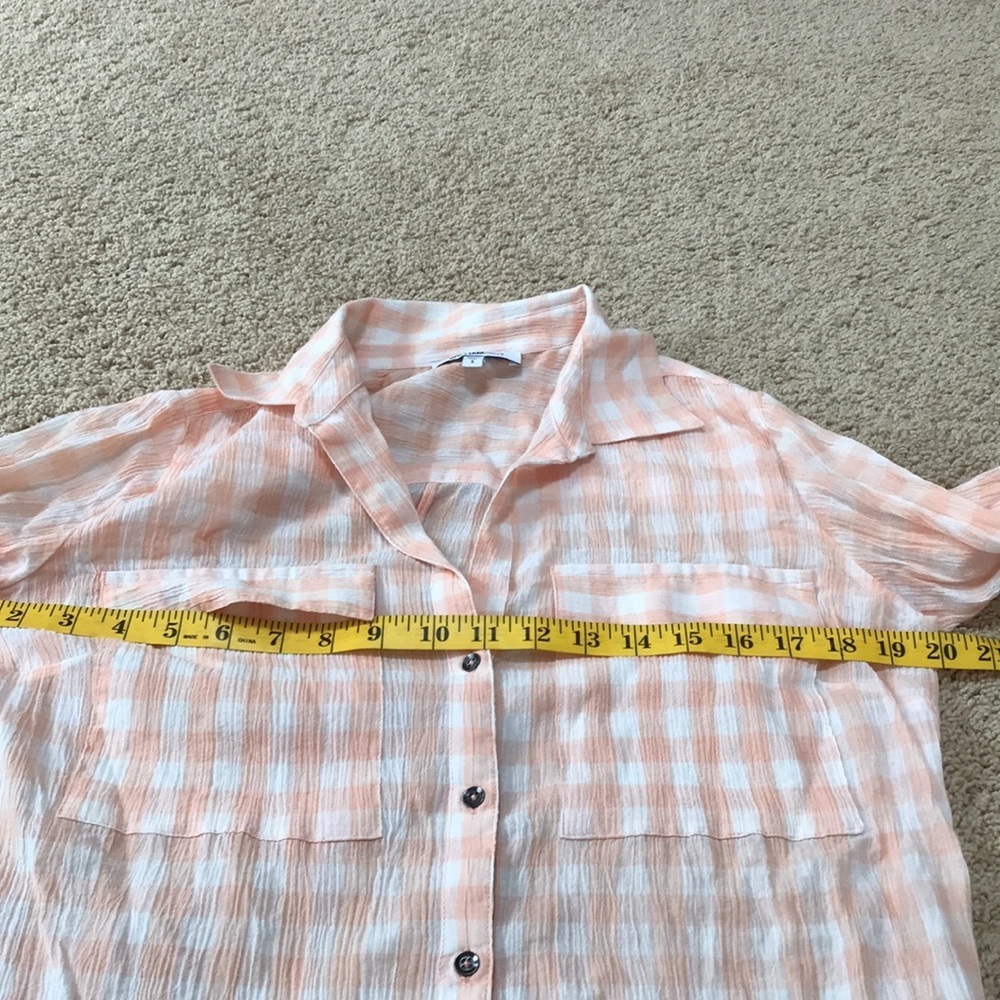 William Rast small peach combo checked front button top. - Picture 6 of 8